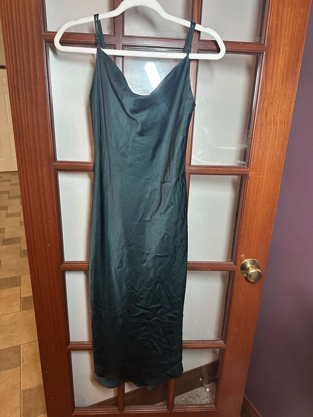 Zara Slip Dress Size XS Green Satin Cowl Neck Midi
